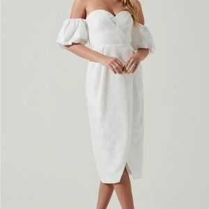 ZURINA OFF SHOULDER PUFF SLEEVE MIDI DRESS